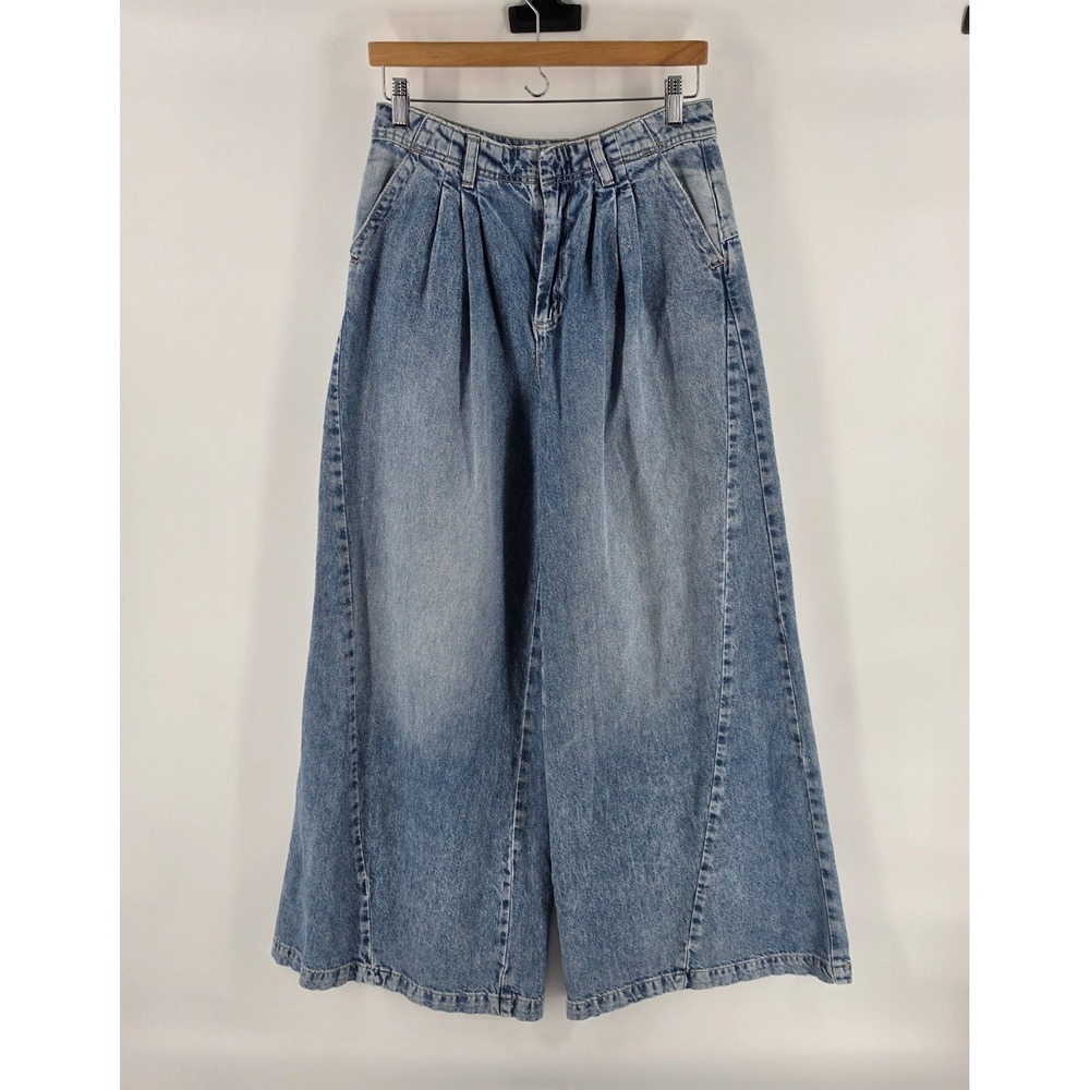 We The Free Equinox Denim Trouser Women 27 Blue Pleated Wide Leg Boho Jeans